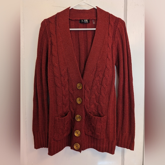 Burgundy MAK / Modcloth cardigan - Picture 1 of 3